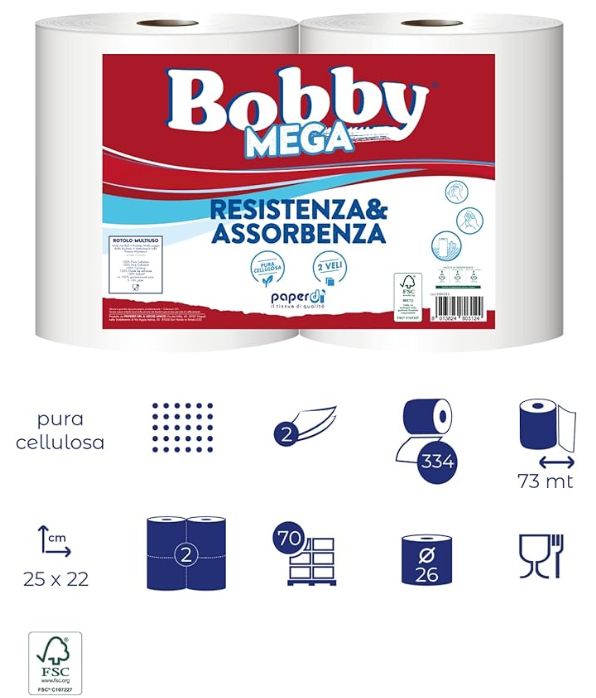 ROTOLONI CARTA BIANCA BOBBY MEGA - 2pz